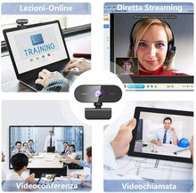Carica l'immagine nel visualizzatore di Gallery, Webcam USB Full HD 1080P con microfono, Ideale per videochiamate didattica Nero