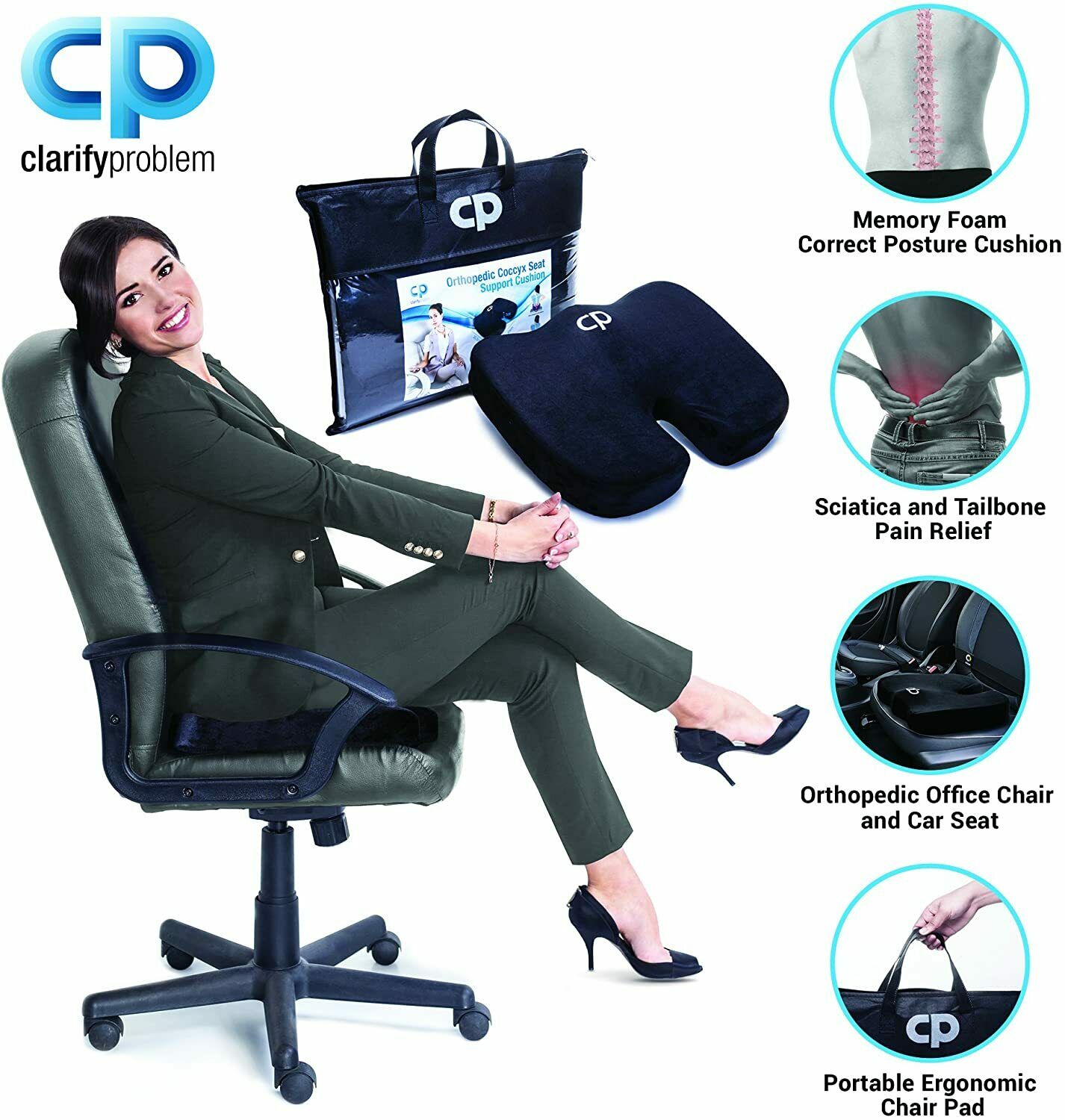 Cuscino Ergonomico Sedia Ufficio, (Cuscino Da Seduta+Cuscino Lombare)  Supporto Per Fianchi E Vita,Staccabile, Traspirante,Antistress, Cuscino  Coccige