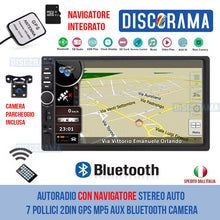 Carica l'immagine nel visualizzatore di Gallery, AUTORADIO CON NAVIGATORE STEREO AUTO 7 POLLICI 2DIN GPS MP5 AUX BLUETOOTH CAMERA