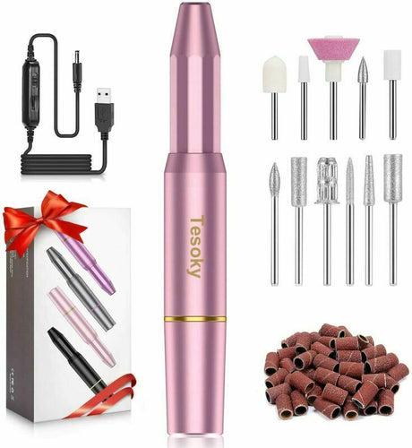 Aggiornato Fresa per Unghie,Tesoky 11 in 1 Portatile Unghie Rosa