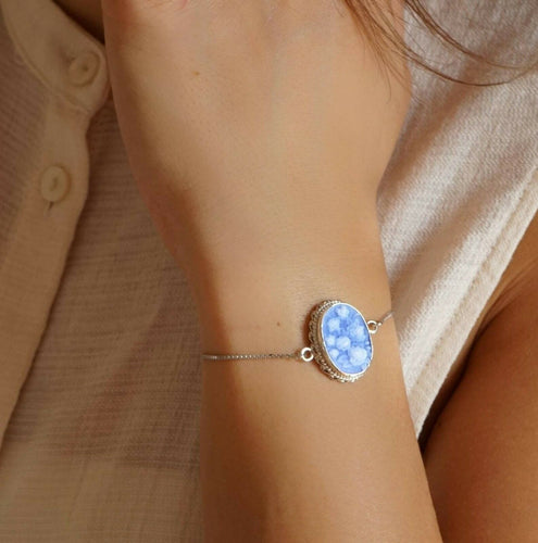 Blue Agate Cameo Bracciale Con Argento Sterling 925 MADE IN ITALY, Cameo Jewelry- mostra il titolo originale