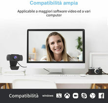 Carica l&#39;immagine nel visualizzatore di Gallery, Webcam con microfono integrato per PC Laptop, Videochiamate studio con USB Nero