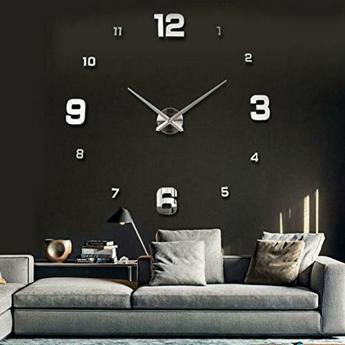 UBAYMAX Orologio da Parete Adesivo,3D Mirror Modern Wall Clock,DIY Argento