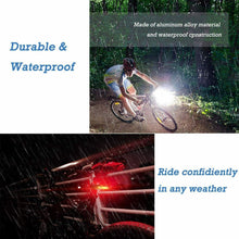 Carica l'immagine nel visualizzatore di Gallery, Luce LED per bicicletta ricaricabile tramite USB, Faro anteriore + Posteriore