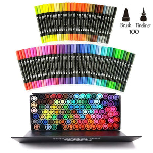 Houhuhu - Pennarelli a punta doppia, 100 colori, per bambini, Multicolore