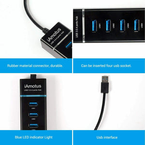 Hub con 4 porte USB 3.0 super speed 5 GBps, Attacco USB e USB C, Lettore dati