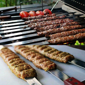 Set 7 Spiedini Da Barbecue Extra Lunghi - 60cm Acciaio Inox Con Manico Rovere | Per Kebab E Grigliate - Foto 10