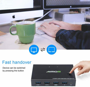AIMOS Switch HDMI KVM 2 Porte USB Commutatore Supporto 4K @ 30Hz, Tasto di...