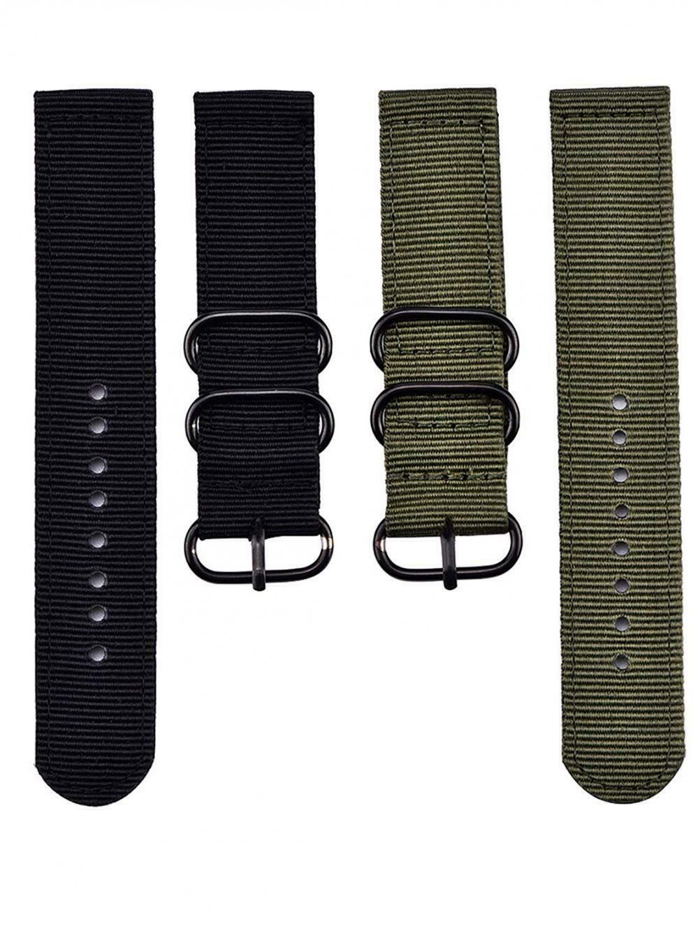 2 pezzi di ricambio in nylon cinturini orologi, verde militare e nero 22 mm
