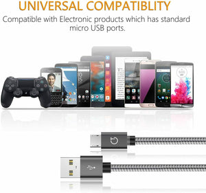Gritin Cavo Micro USB, [3 Pezzi:1m,1.5m,2m] Nylon Intrecciato USB Grigio