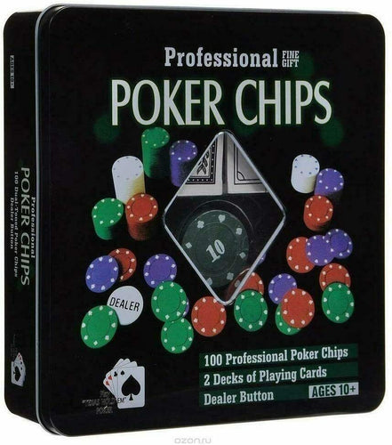 Extrela - Set da poker con scatola in metallo, 200 fiches poker, 2 mazzi...