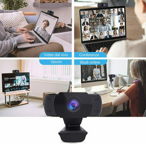 Webcam con microfono integrato per PC Laptop, Videochiamate studio con USB Nero