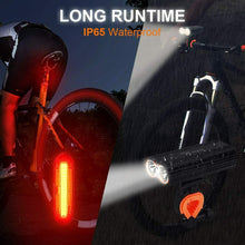 Carica l'immagine nel visualizzatore di Gallery, Kit luci per bicicletta con supporto per manubrio, Faro anteriore LED posteriore