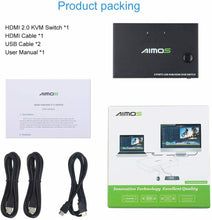 Carica l&#39;immagine nel visualizzatore di Gallery, AIMOS Switch HDMI KVM 2 Porte USB Commutatore Supporto 4K @ 30Hz, Tasto di...
