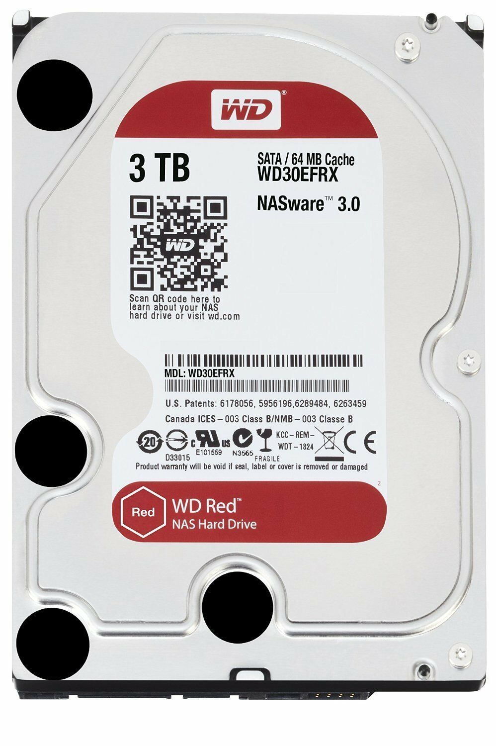HARD DISK 3,5 WESTERN DIGITAL RED 3TB SATA3 5400rpm 64MB 3000GB WD30EFRX PER NAS