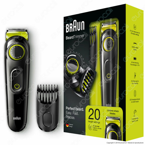 Braun Regolabarba BT3021 Rasoio Elettrico per Barba e Capelli senza Fili