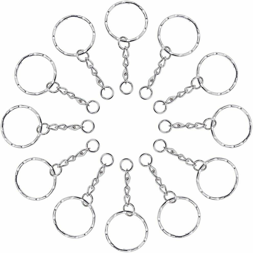 60 x Portachiavi ad Anello, Cerchio da 25mm con Catena in Metallo - Main Image