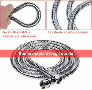 Flessibile per doccia da 2 m per soffione Tubo cromato con nastro di guarnizione