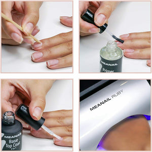 MEANAIL Primer Base e Top Coat Semipermanente Unghie Gel Trio