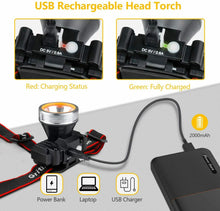Carica l&#39;immagine nel visualizzatore di Gallery, Lampada frontale ricaricabile tramite USB, Super luminosa 2000 Lm, Regolabile