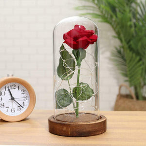 LEDMOMO Rosa di seta con luce a LED in cupola vetro su base legno per...