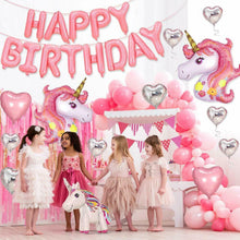 Carica l&#39;immagine nel visualizzatore di Gallery, Palloncini per decorazione di compleanno bambina, Tema unicorno rosa con festone