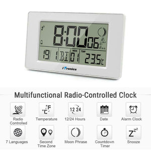 iTronics Orologio Radio da Parete Digitale con Indicatore di Temperatura...