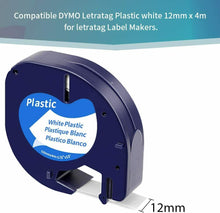 Carica l'immagine nel visualizzatore di Gallery, 5 x Etichette da 12 mm nero su bianco compatibile per Dymo LetraTag S0721610, 4m