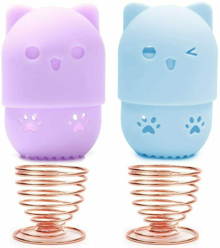 Beauty Sponge Blender Set Porta Spugna Per Trucco, 2 Pezzi Blu + Viola