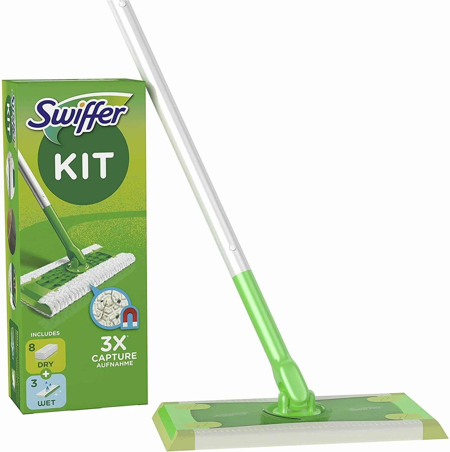 Set completo di scopa cattura polvere Swiffer starter kit + 8 panni + –