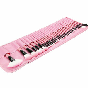 32 Pennelli da trucco Professionali, Con Custodia Rosa e Spugna Blender