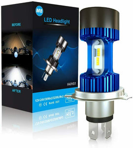 Lampadina LED per moto con attacco H4, 6400 LM Luce bianca fredda 6000 K, Blu