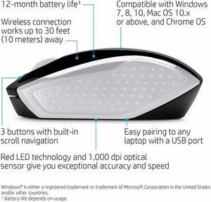 HP PC 200 Mouse Wireless, Argento- Compatibile con Windows XP/Vista/7/8/10