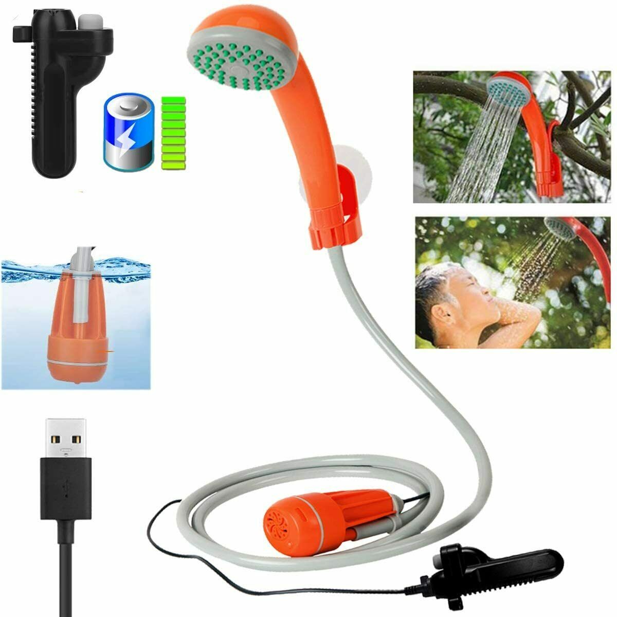 Doccia Da Campeggio Portatile A Batteria 2200 MAh, Pompa Ricaricabile USB, Flusso 3 L/min, Tubo 2 M, Con Ventosa E Gancio