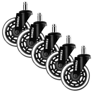 FEMOR Set di 5 Rotelle per Sedia in Gomma Morbida Silenziose Antigraffio...