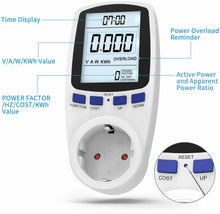 Carica l'immagine nel visualizzatore di Gallery, Presa schuko con misurazione costi di energia, Display LCD regolabile, 3680 W