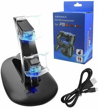 Carica l&#39;immagine nel visualizzatore di Gallery, Base di ricarica doppia compatibile per controller dualschock PS4 con LED, Nero