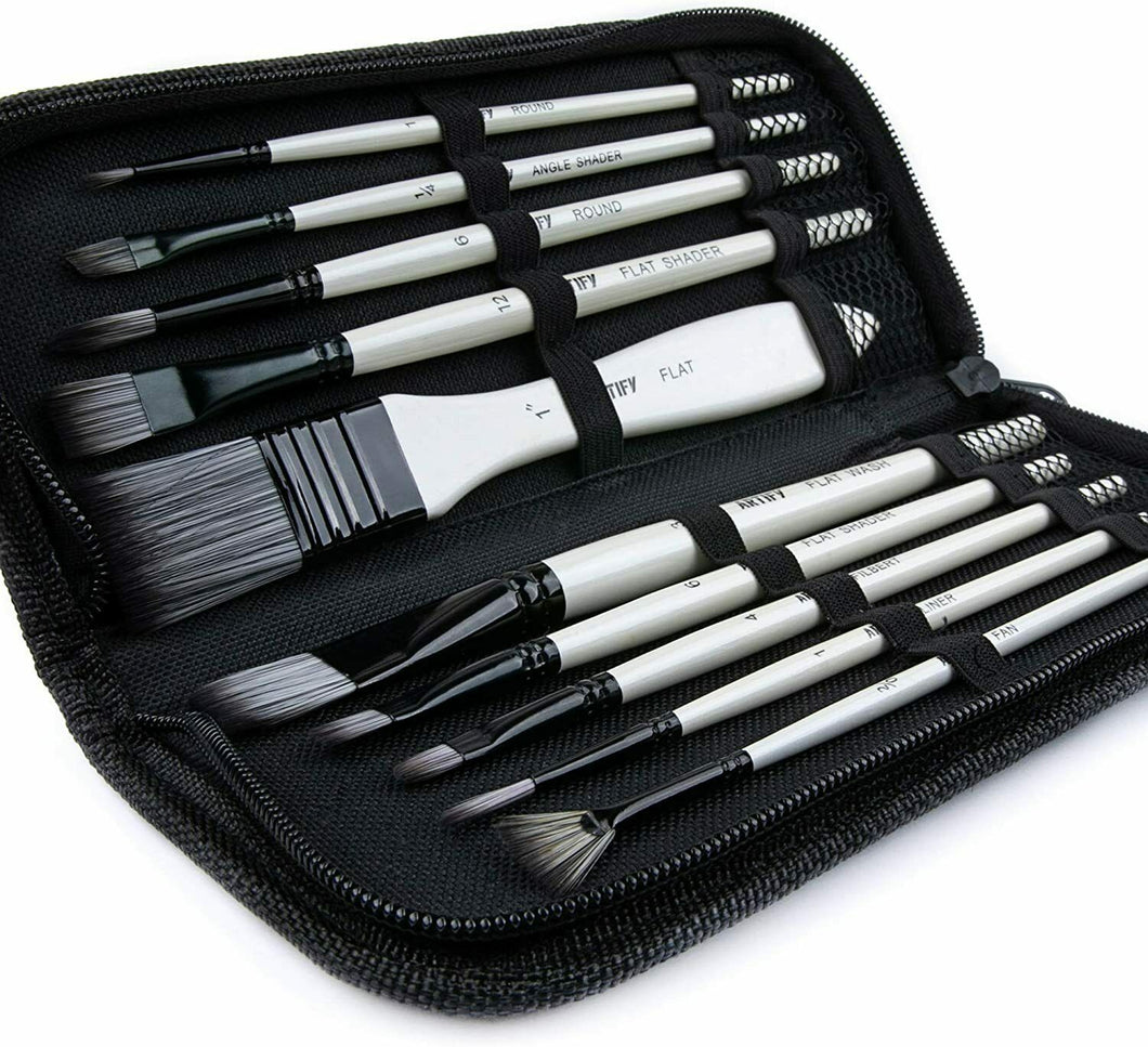 Artify - Set di 10 pennelli con custodia per il trasporto, per pittura acrilica