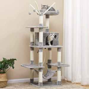 FEANDREA Tiragraffi, Albero per Gatti, con Amaca, Grigio Chiaro chiaro