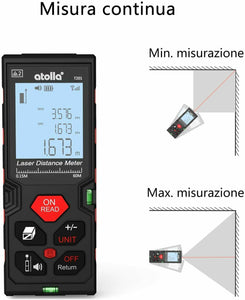 Misuratore Laser digitale con Display LCD illuminato, Telemetro fino a 60 m IP54