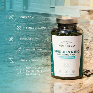500 Compresse di Spirulina Biologica 500mg, Ricca di Proteine, Calcio e Vitamine