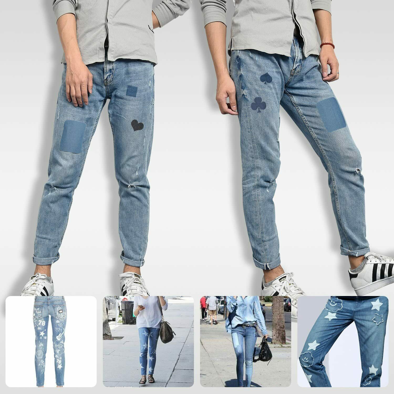16 x Toppe termoadesive colore jeans di 4 x 4 tonalità, 12,2 x 9