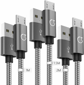 Gritin Cavo Micro USB, [3 Pezzi:1m,1.5m,2m] Nylon Intrecciato USB Grigio