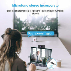 Webcam con microfono integrato per PC Laptop, Videochiamate studio con USB Nero