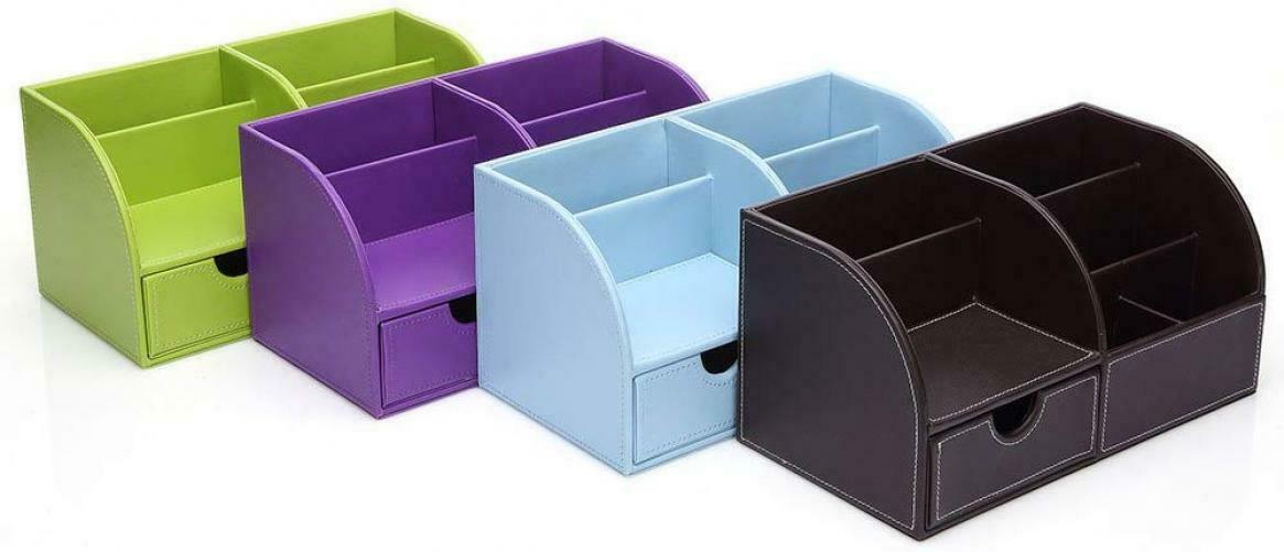 KINGFOM Portaoggetti Per Scrivania - Organizer Cancelleria In Pelle PU, Nero