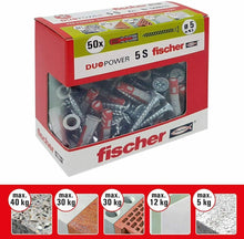 Carica l&#39;immagine nel visualizzatore di Gallery, 50 x Tasselli da 5 x 25 mm per muro pieno mattone forato Fischer Duopower vite