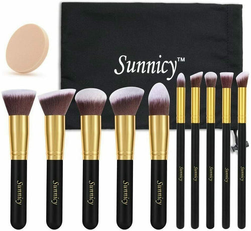 10 Pennelli Professionali da trucco con Setole di alta qualità, + spugnetta