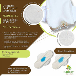 Assorbenti lavabili mestruale di bambù, in 7-Pack, Nature - Multi Sizes