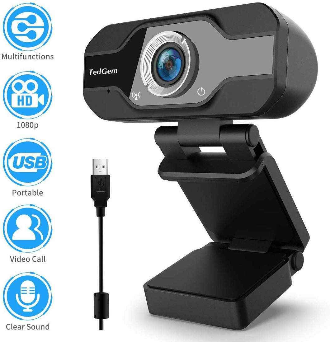 TedGem Webcam 1080p, PC con Microfono Full HD USB per...