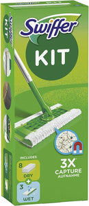 Set completo di scopa cattura polvere Swiffer starter kit + 8 panni + 3 umidi
